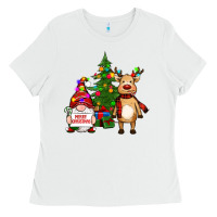White merry christmas gnomes, reindeer Ladies Tee - RanaPortraitStore