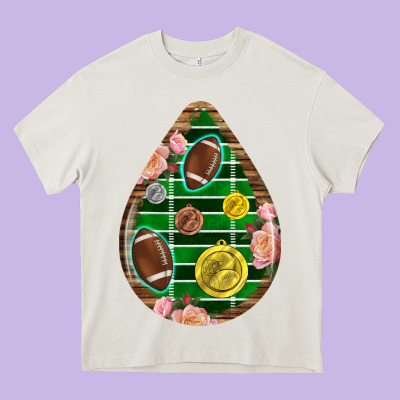 American Football And Western Roses Teardrop Heavy Core Tee Designed By Bundleandbundleshop