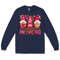 Navy Merry pink Christmas gnomes Long Sleeve Tee - NancyCooperArtShop
