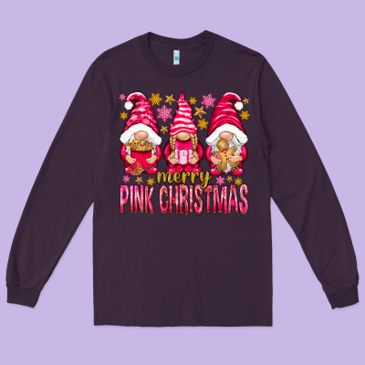 Merry Pink Christmas Gnomes Long Sleeve Tee Designed By Nancycooperartshop
