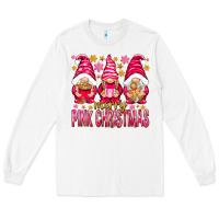 White Merry pink Christmas gnomes Long Sleeve Tee - NancyCooperArtShop