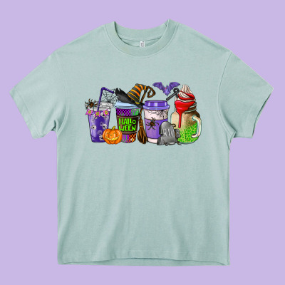 Halloween Coffee Cups Heavy Core Tee Designed By Adodesignshop