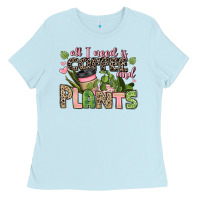 Baby Blue all i need is coffee and plants Ladies Tee - JahusDesignShop
