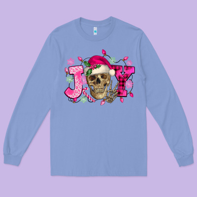 Pink Christmas Joy Skeleton Long Sleeve Tee Designed By Nancycooperartshop