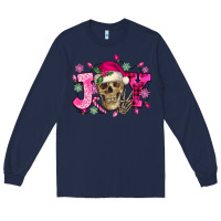Navy Pink Christmas Joy skeleton Long Sleeve Tee - NancyCooperArtShop