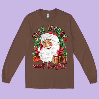 Stay Merry And Bright Christmas With Santa Long Sleeve Tee Designed By Nancycooperartshop