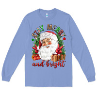 Colony Blue Stay Merry and bright Christmas with santa Long Sleeve Tee - NancyCooperArtShop