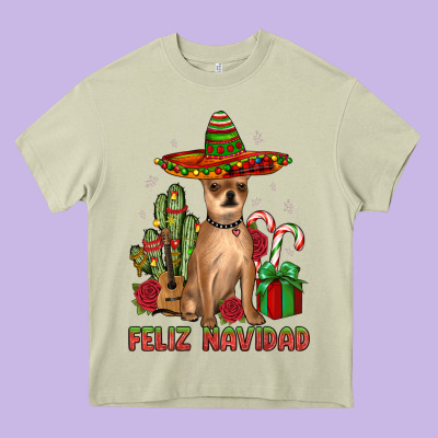 Chihuahua Feliz Navidad Heavy Core Tee Designed By Jahusdesignshop