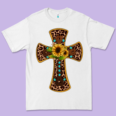 Leopard Gemstone Sunflower Cross Premium Tee Designed By Jahusdesignshop
