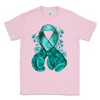 Bubblegum Pink Ovarian Cancer teal ribbon with boxing gloves Classic Tee - NancyCooperArtShop