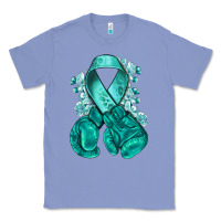 Colony Blue Ovarian Cancer teal ribbon with boxing gloves Classic Tee - NancyCooperArtShop