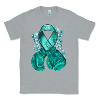 Heather Grey Ovarian Cancer teal ribbon with boxing gloves Classic Tee - NancyCooperArtShop