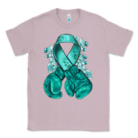 Lilac Ovarian Cancer teal ribbon with boxing gloves Classic Tee - NancyCooperArtShop