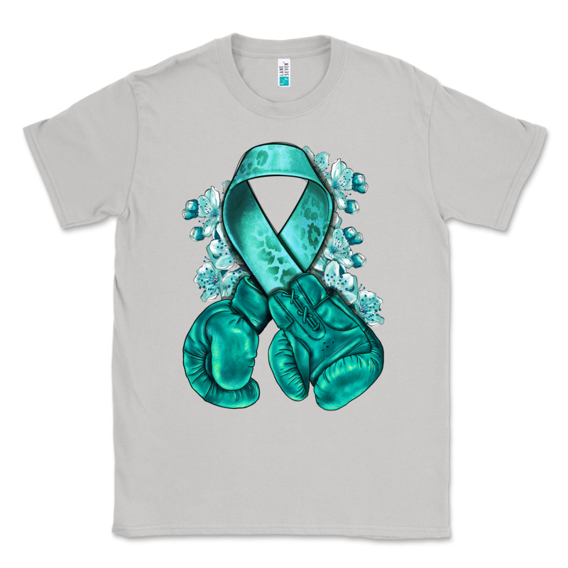Ovarian Cancer Teal Ribbon With Boxing Gloves Classic Tee by NancyCooperArtShop | Teevron