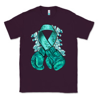 Plum Ovarian Cancer teal ribbon with boxing gloves Classic Tee - NancyCooperArtShop