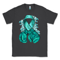 Smoke Ovarian Cancer teal ribbon with boxing gloves Classic Tee - NancyCooperArtShop