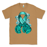 Toasted Coconut Ovarian Cancer teal ribbon with boxing gloves Classic Tee - NancyCooperArtShop