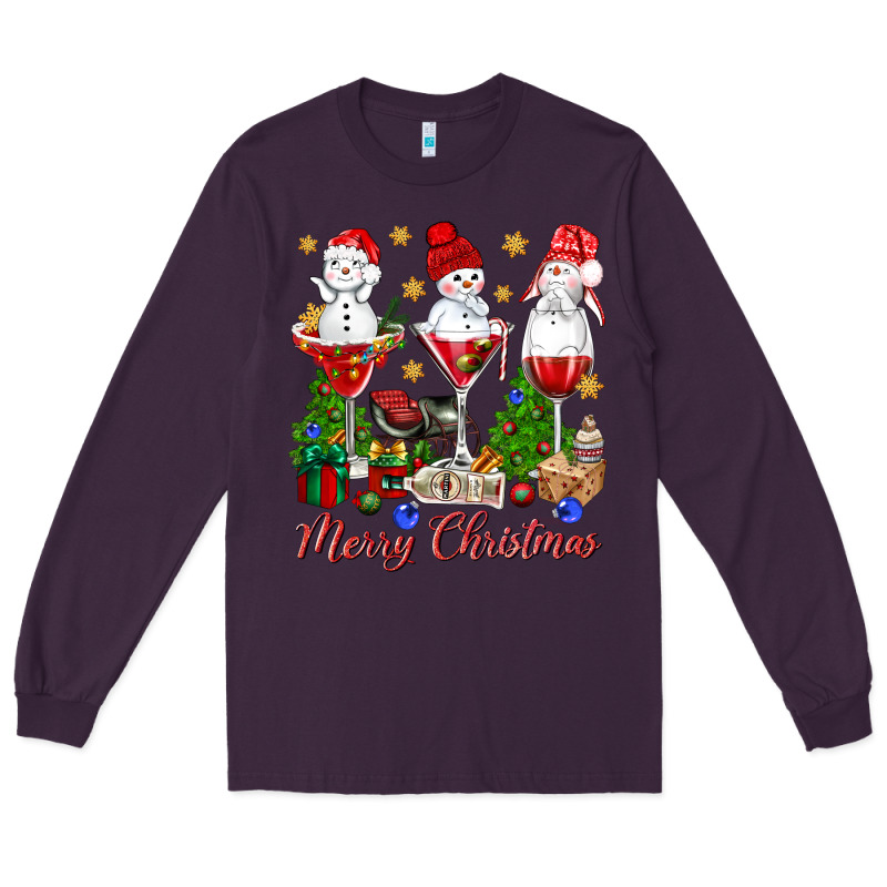 Merry Christmas Wine And Cocktails Long Sleeve Tee by NancyCooperArtShop | Teevron