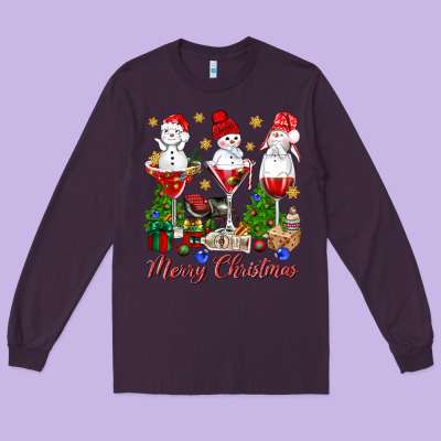 Merry Christmas Wine And Cocktails Long Sleeve Tee Designed By Nancycooperartshop