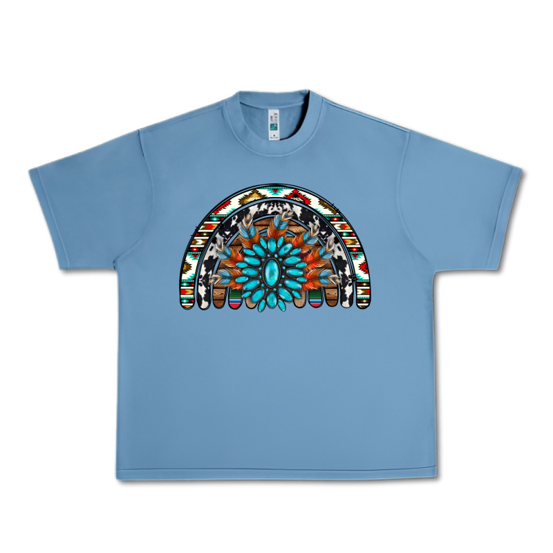 Western Turquoise Aztec Cowhide Serape  Rainbows Urban Heavy Tee by AdoDesignShop | Teevron