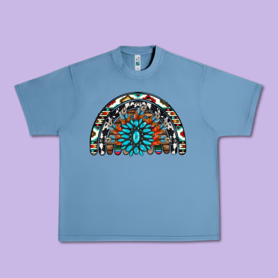 Western Turquoise Aztec Cowhide Serape  Rainbows Urban Heavy Tee Designed By Adodesignshop