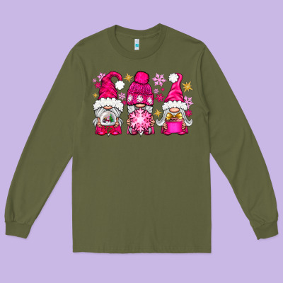 Pink Christmas Winter Gnomes Long Sleeve Tee Designed By Nancycooperartshop