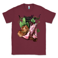 Burgundy cowgirl boots hat horns cactus Classic Tee - NancyCooperArtShop