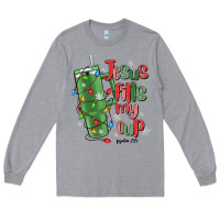 Heather Grey jesus fills my cup psalm 25 5 Long Sleeve Tee - MaliasSmallBusiness