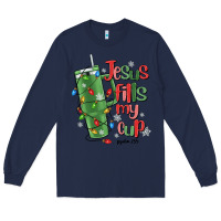 Navy jesus fills my cup psalm 25 5 Long Sleeve Tee - MaliasSmallBusiness