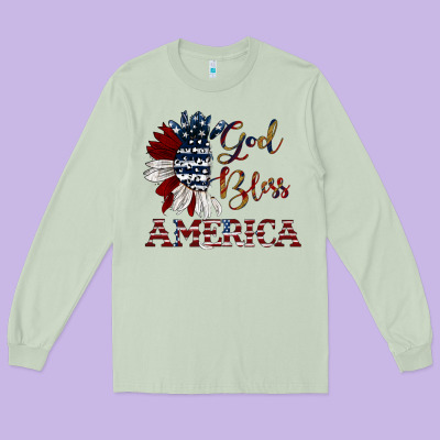 God Bless America Long Sleeve Tee Designed By Jahusdesignshop
