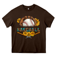 Chocolate Brown western baseball with sunflower Heavy Core Tee - BundleAndBundleShop