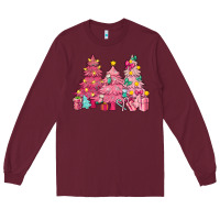 Burgundy Pink Christmas trees Long Sleeve Tee - NancyCooperArtShop