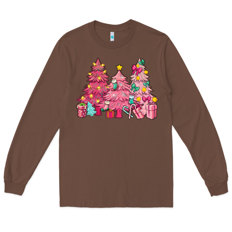 Pink Christmas Trees Long Sleeve Tee by NancyCooperArtShop | Teevron