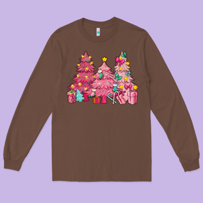 Pink Christmas Trees Long Sleeve Tee Designed By Nancycooperartshop