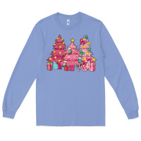 Colony Blue Pink Christmas trees Long Sleeve Tee - NancyCooperArtShop