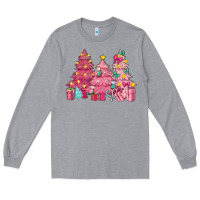 Heather Grey Pink Christmas trees Long Sleeve Tee - NancyCooperArtShop