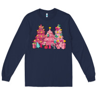Navy Pink Christmas trees Long Sleeve Tee - NancyCooperArtShop