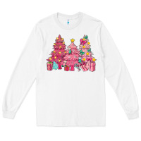 White Pink Christmas trees Long Sleeve Tee - NancyCooperArtShop