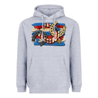 Heather Grey 4th of july horseshoe Heavyweight Hoodie - CowGirlArtShop