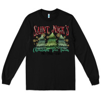 Black Saint Nick's Christmas Tree Farm Long Sleeve Tee - MaliasSmallBusiness