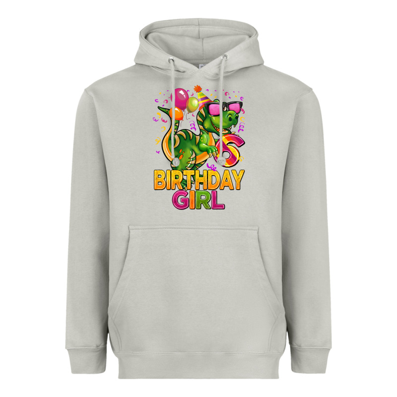 6th Birthday Girl T Rex Pink Heavyweight Hoodie by CowGirlArtShop | Teevron