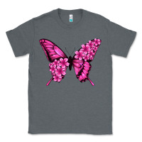 Charcoal Heather Floral pink butterfly Classic Tee - NancyCooperArtShop