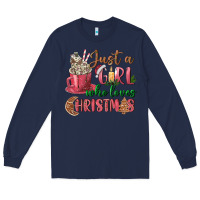 Navy Pink Just a girl who loves Christmas Long Sleeve Tee - NancyCooperArtShop