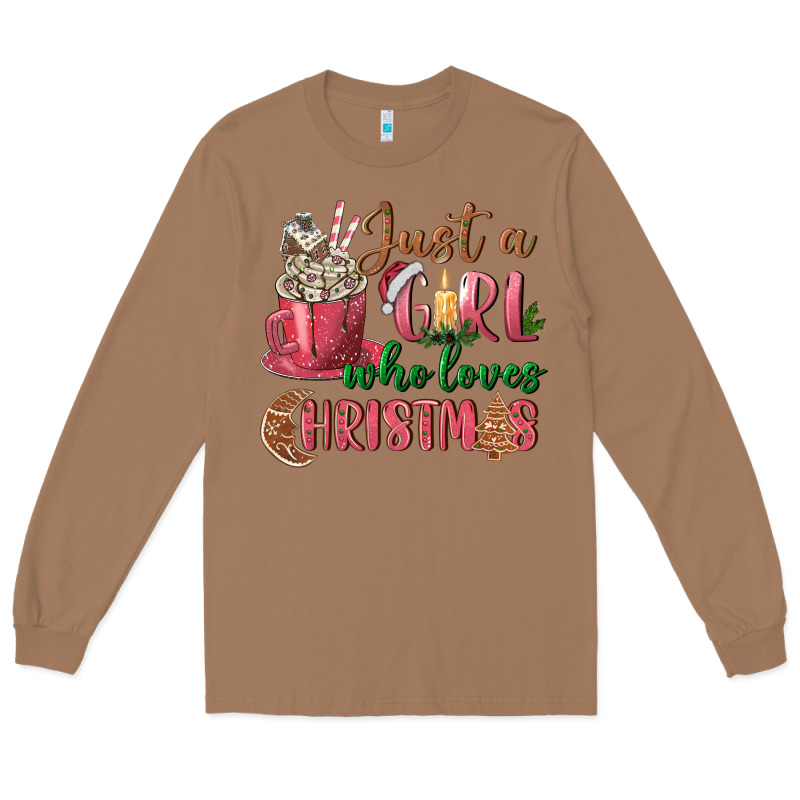 Pink Just A Girl Who Loves Christmas Long Sleeve Tee by NancyCooperArtShop | Teevron