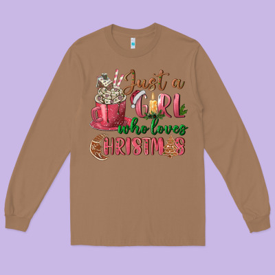 Pink Just A Girl Who Loves Christmas Long Sleeve Tee Designed By Nancycooperartshop