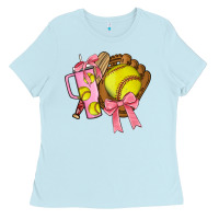 Baby Blue softball coquette bow Ladies Tee - JahusDesignShop