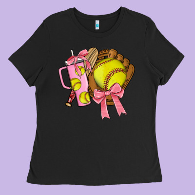 Softball Coquette Bow Ladies Tee Designed By Jahusdesignshop