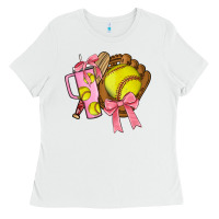 White softball coquette bow Ladies Tee - JahusDesignShop