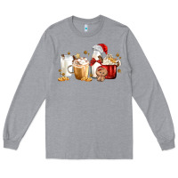 Heather Grey Christmas Milk and Cookie Latte Coffee Cups Long Sleeve Tee - MaliasSmallBusiness