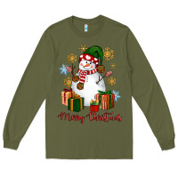 Army Green Snowman Merry Christmas Long Sleeve Tee - NancyCooperArtShop